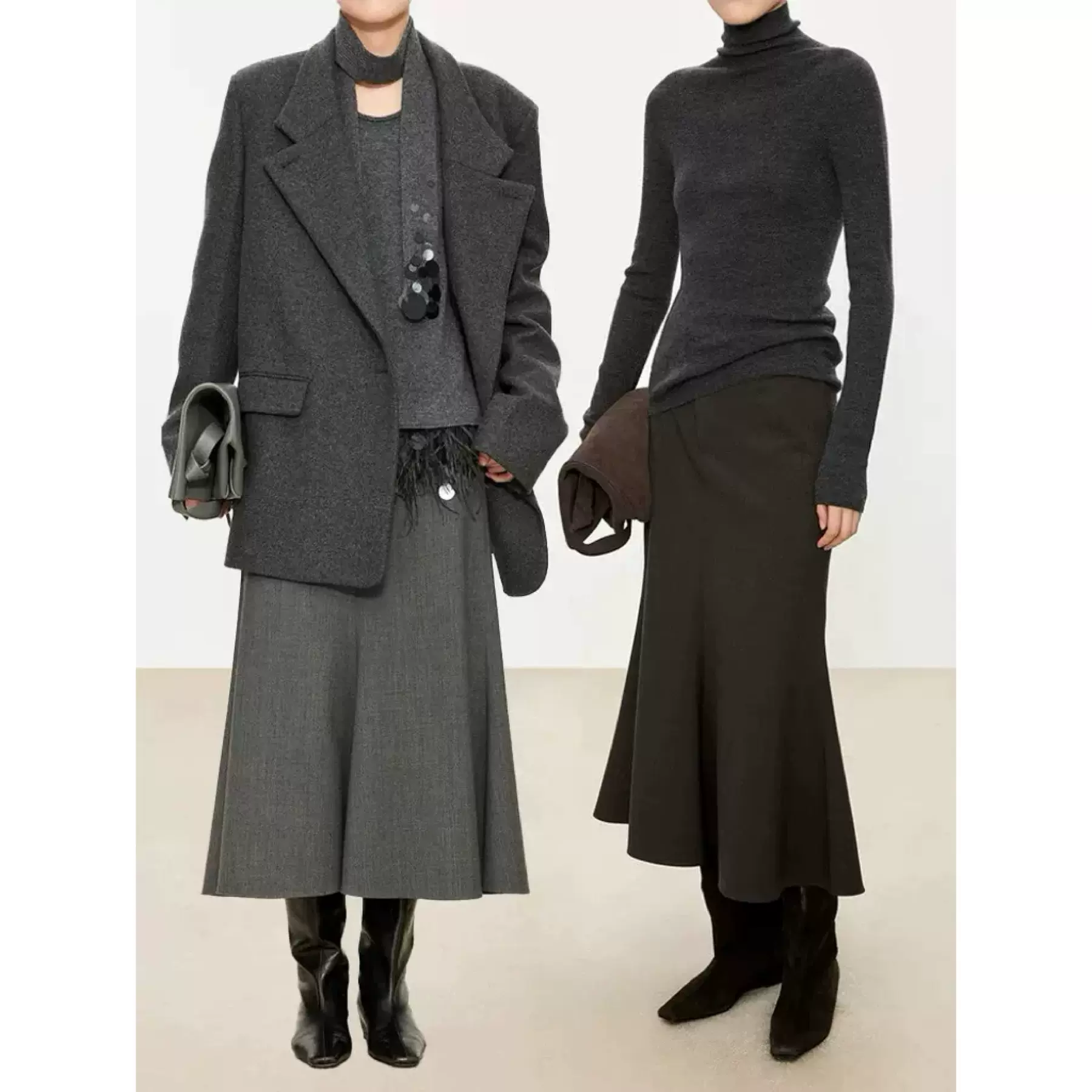 四媛 斜门襟鱼尾羊毛半裙25冬季遮胯显瘦大摆鱼尾半身裙女7987