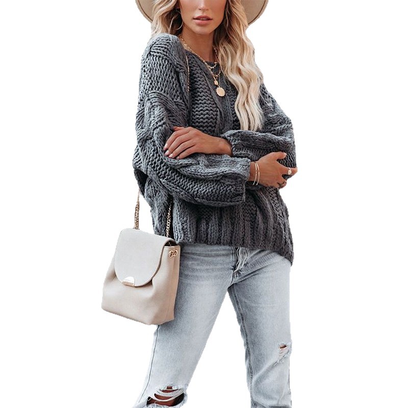 Suéter Holgado de Punto con Hombros Descubiertos y Estilo Urbano Europeo y Americano, Nuevo en Amazon para Otoño/Invierno 2025, Talla Grande para Mujer