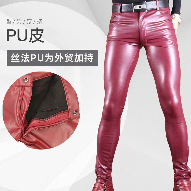 European and American Cross-Border Men's Pu Leather Pants Nk31 Motorcycle Tight-Fitting Small Straight-Leg Jeans Boot Pants Casual Pants Cool and Handsome