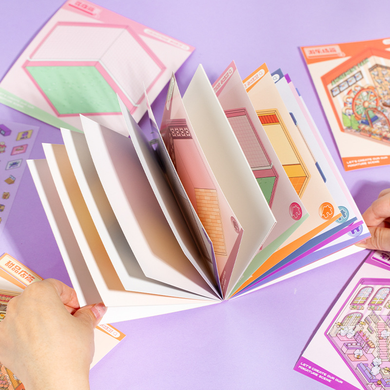 Ocio lenguaje pet miniatura paisajismo adorable libro de pegatinas fija feliz serie 18 pegatinas interesantes tridimensionales paisajismo libro