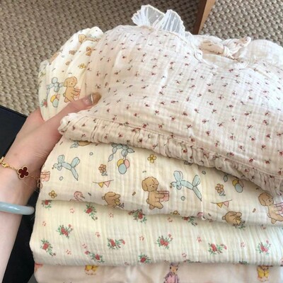 Хлопковая марлевая пижама, летний лонгслив, хлопковый комплект, большой размер, подходит для весны и осени, из хлопка и льна