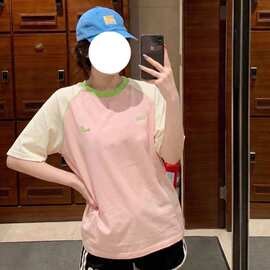 实价 纯棉 螺纹领口 +后包边 撞色拼接+前后刺绣短袖恤女