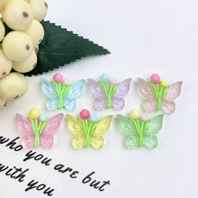 高品冰透郁金香蝴蝶云朵气球小花透色蝴蝶结卡通饰品DIY树脂配件