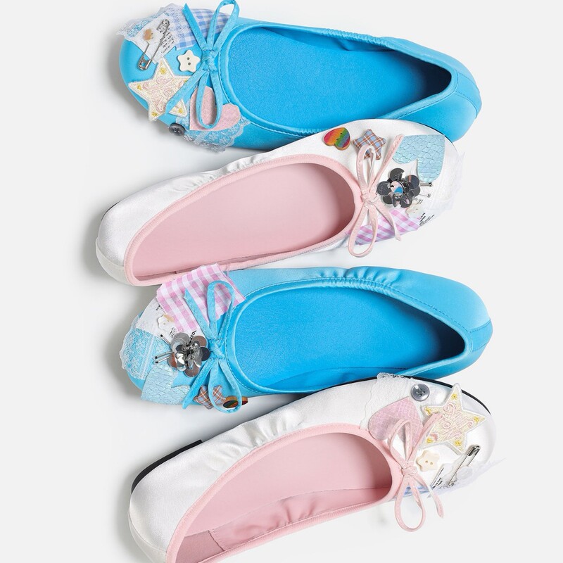 [In Stock] Korean Cute Color-Block Bow Vintage Ballet Shoes for Women, Flat Star Appliqué Round-Toe Flats