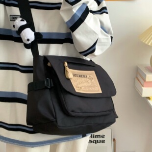 Large-capacity children's canvas bag, casual and simple, girl's crossbody bag, boy's cool messenger bag, student tutoring backpack