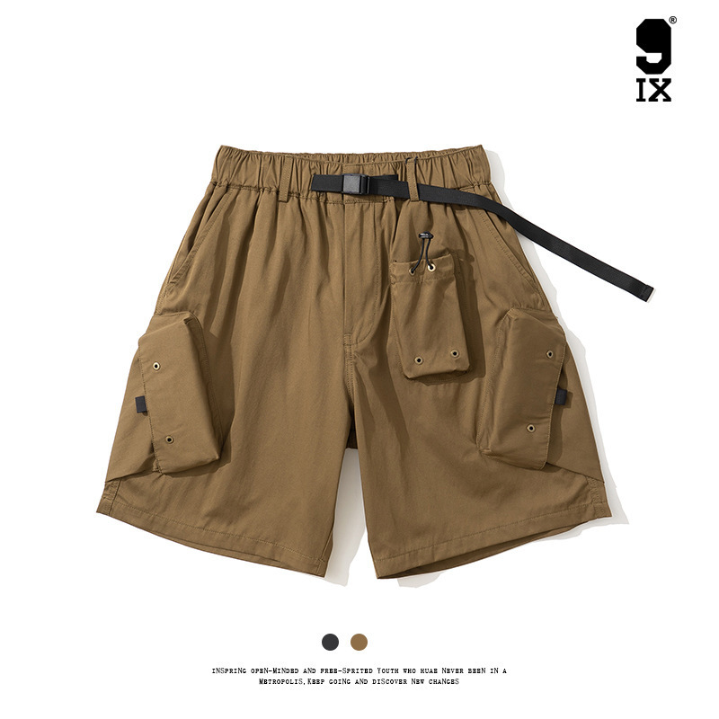9Ix/Summer Japanese Retro Style Large Pocket Workwear Belt Five-Point Shorts for Men Pe-566 Casual Versatile Thin Style
