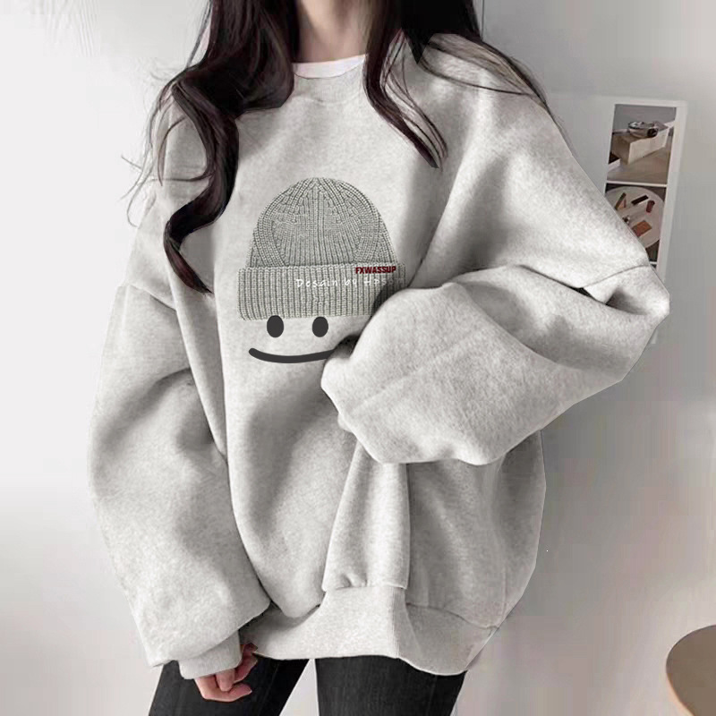 Autumn and winter gray round-neck sweatshirt for women, 2026 new popular fashion stylish top, fleece-lined and thickened long-sleeve jacket Autumn and winter gray round-neck sweatshirt for women, 2026 new popular fashion stylish top, fleece-lined and thickened long-sleeve jacket