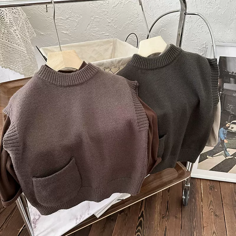 儿童针织马甲秋装韩版男宝春秋背心毛衣2023新款女宝外穿百搭纯色