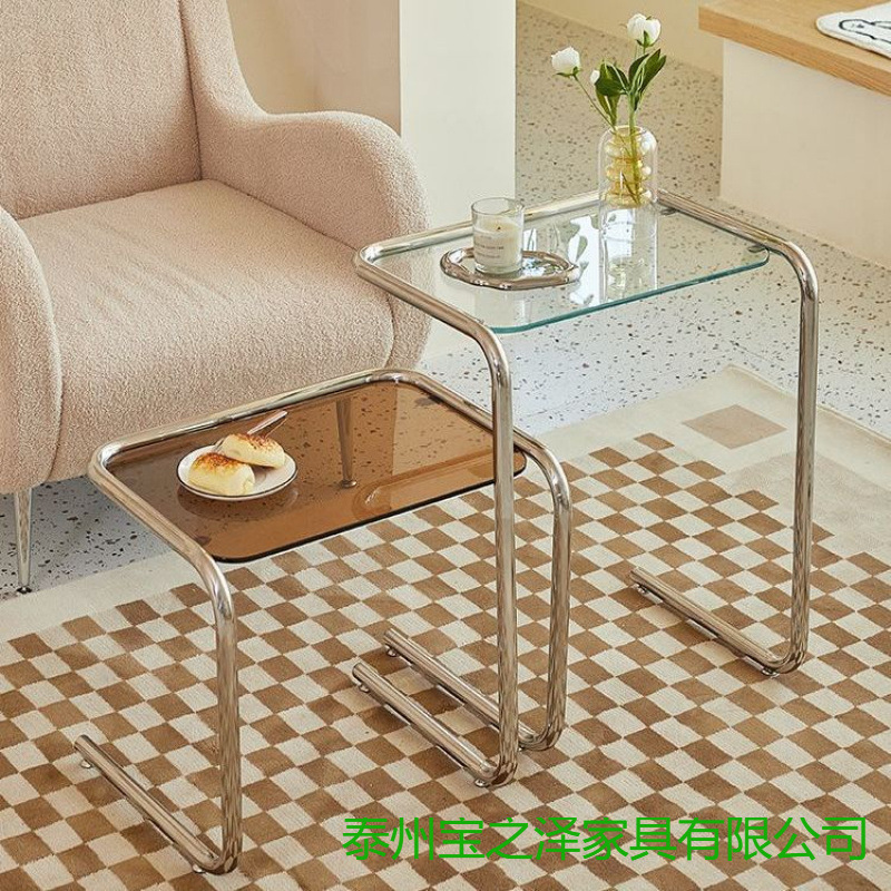 Second-Hand Coffee Table, Simple Tempered Glass Sofa Side Table, Small Household Nordic Style Living Room Side Table, Light Luxury Corner Table