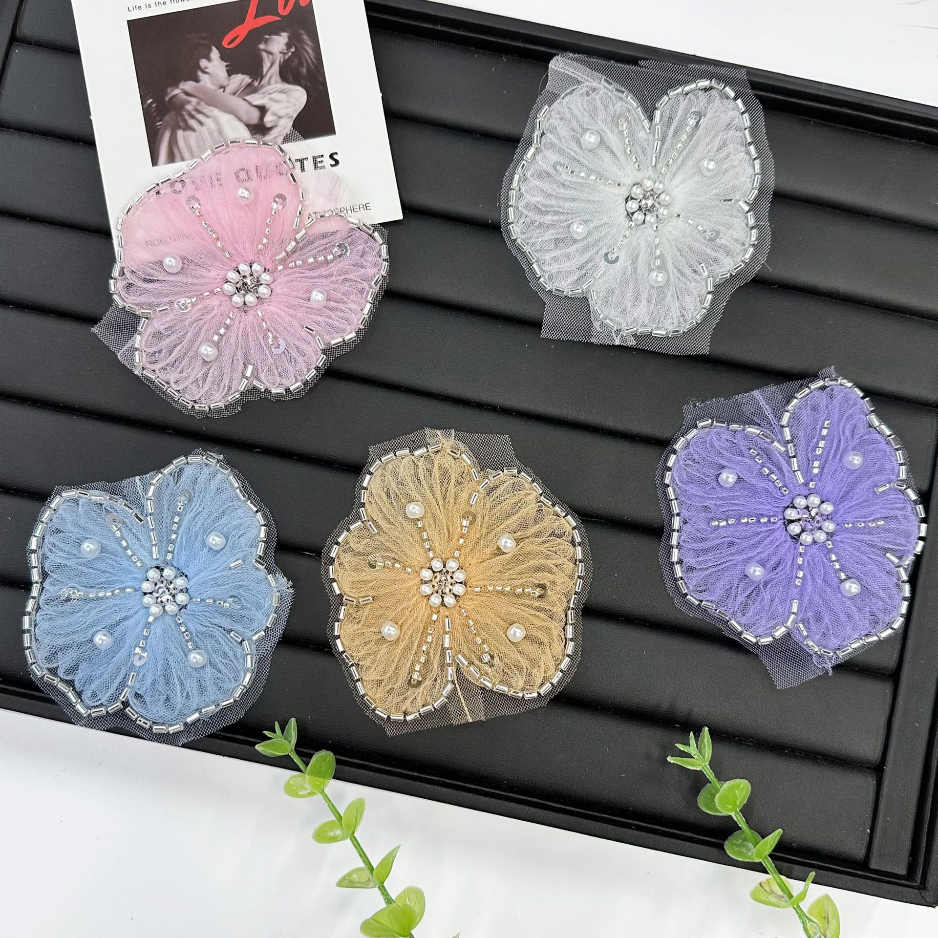 Bordado de computadora flores de encaje colorido código de barras suéter vestido de princesa decoración accesorios de flores