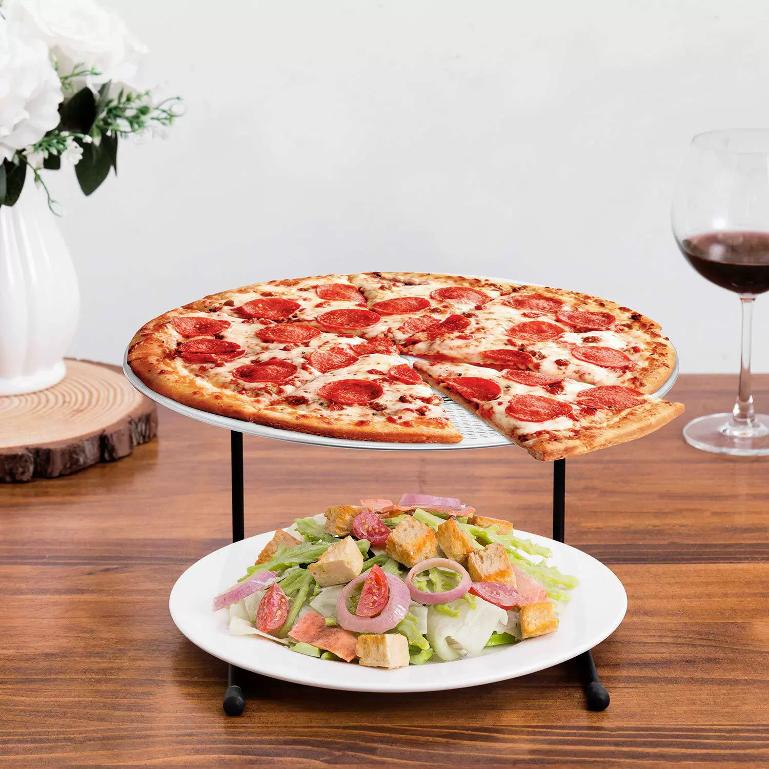 扬昇工艺 Black kitchen pizza table top pan dish place U-shaped iron wire decorative craft tableware rack