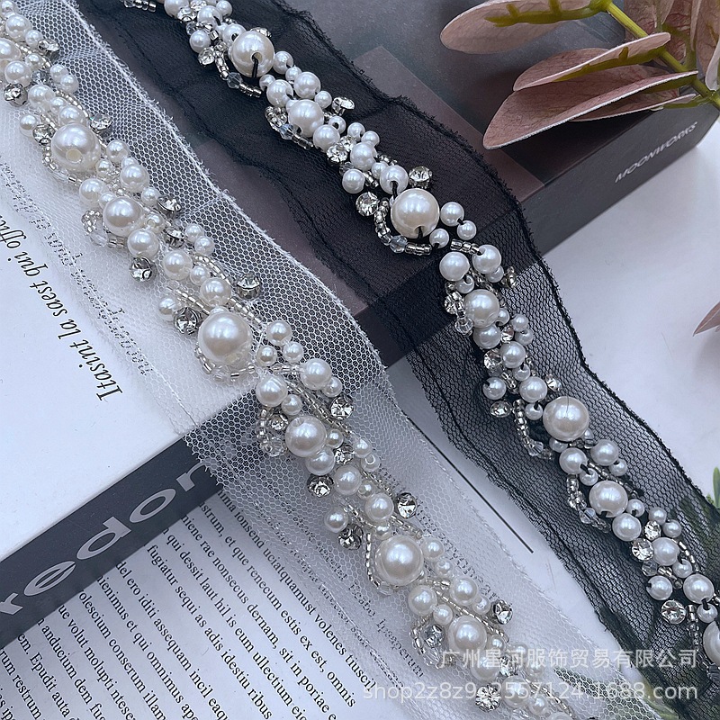 新款网纱重工手工钉珠镶钻花边高级服装发饰DIY辅料织带配饰