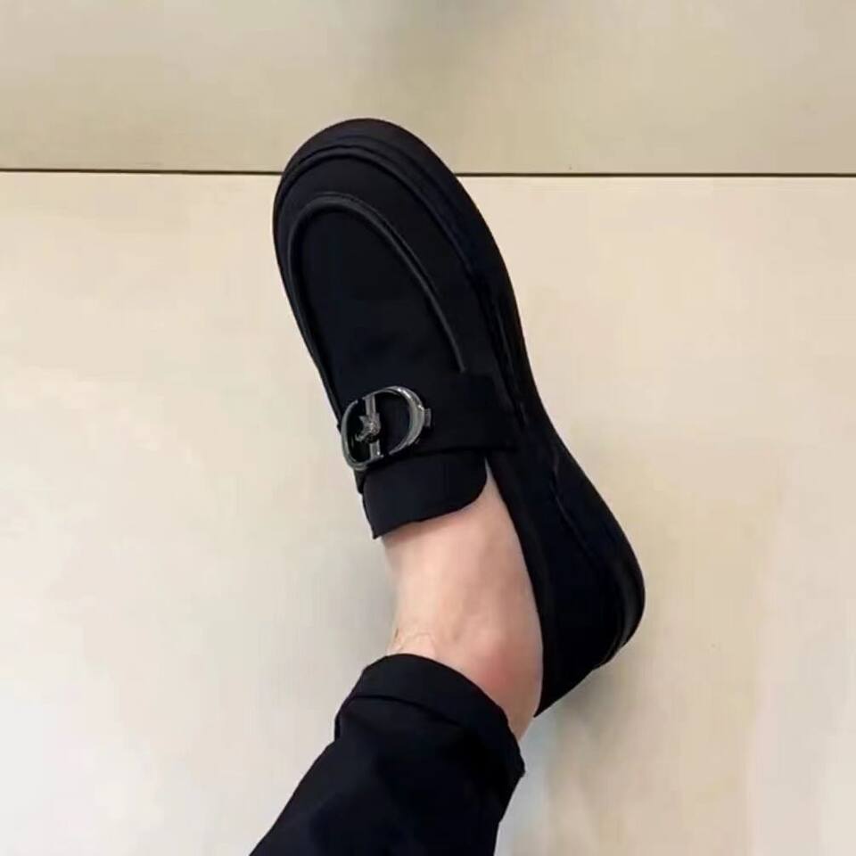 Giày lười nam kiểu Anh Nhật Bản cổ thấp xỏ chân thoải mái mùa hè, giày da thường ngày màu trơn — Màu đen chi tiết 3