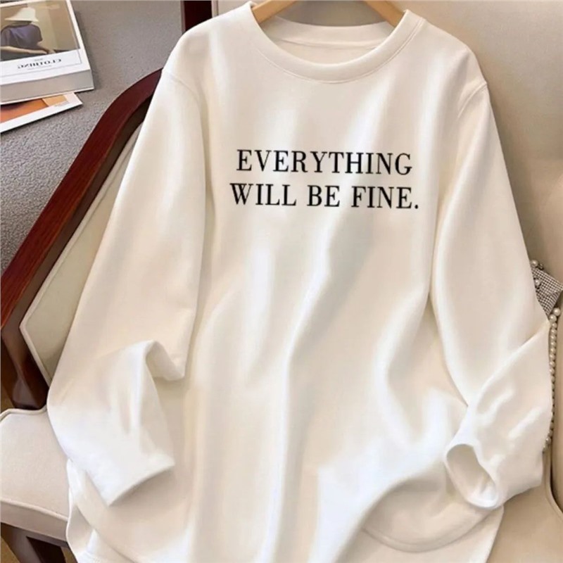 徳絨磨毛丸首長袖tシャツ女性の中の長さは厚い白い中に底のシャツの上着を掛けます。|undefined