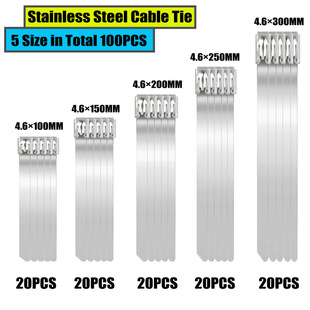 100Pcs 5 Sizes 304 # Stainless Steel Cable Ties 4.6mm Heavy