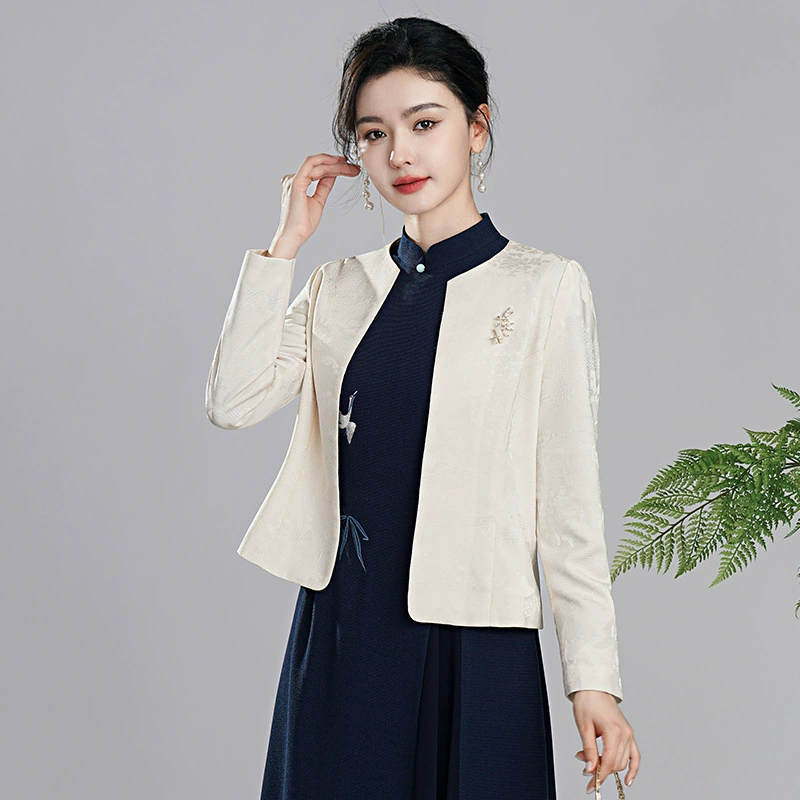 Xiu Guan Tanggu Shang 2025, новинка весны, улучшенный женский чонсам в китайском стиле с топом с длинными рукавами и короткой курткой.