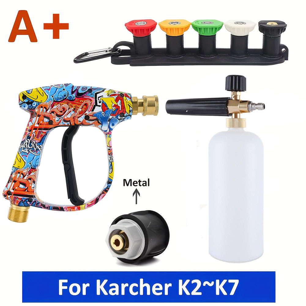 máquina de limpieza de alta presión pistola de agua de lavado de automóviles 5 boquillas de color en forma de ventilador 750 espuma de polietileno pintada cabeza de pistola de agua M22 pistola de agua