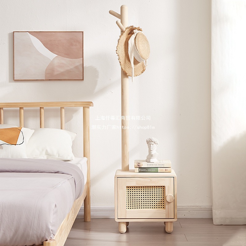 Simple Room Pine Clothes Hanger Floor-Standing Bedroom Home Vertical Coat Rack Clothes Rack Bedside Table Solid Wood Living Room