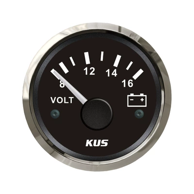 Kus Instrument 52mm Mounting Diameter 12V 24V Voltage Meter for Ships, Cars, and Rvs with Night Light (automobile instrument) - black-meter-12v
