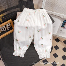 女童2024新款夏装防蚊裤宝宝碎花薄款透气束脚裤纯棉淑女灯笼裤子