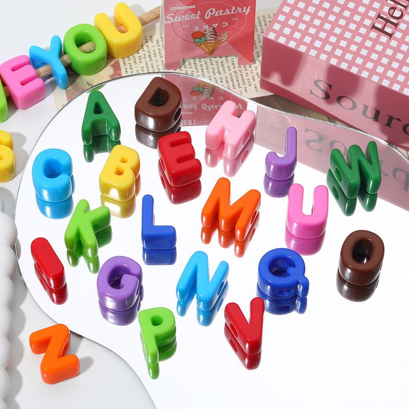 Mixed Color Acrylic Large Hole English Letter Beads Loose Beads DIY Jewelry Accessories Keychain Phone Chain Bag Hanging Materials Mixed Color Acrylic Large Hole English Letter Beads Loose Beads DIY Jewelry Accessories Keychain Phone Chain Bag Hanging Materials