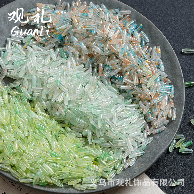 Glass Sprinkled Gold Shuttle Beads Long Beads 4*12mm Handmade DIY Bracelet Antique Hair Accessories Headdress Earrings Making Materials