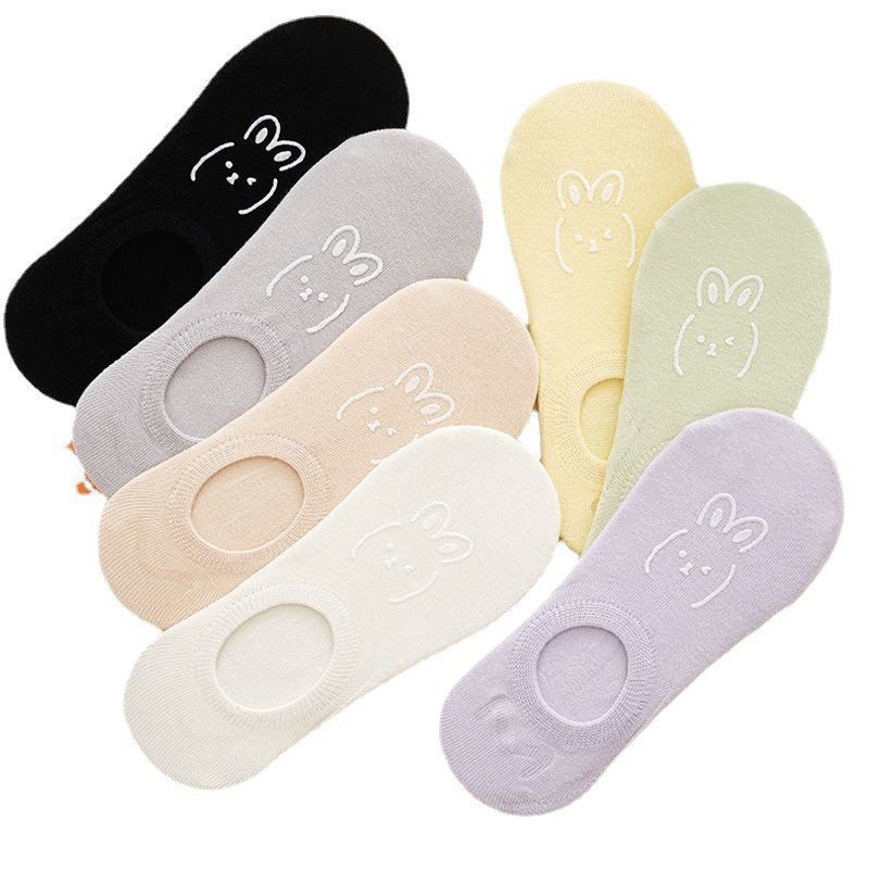 Verano nuevo color caramelo dibujos animados conejo color sólido absorción de sudor calcetines invisibles delgadas calcetines de barco para mujeres casuales versátiles