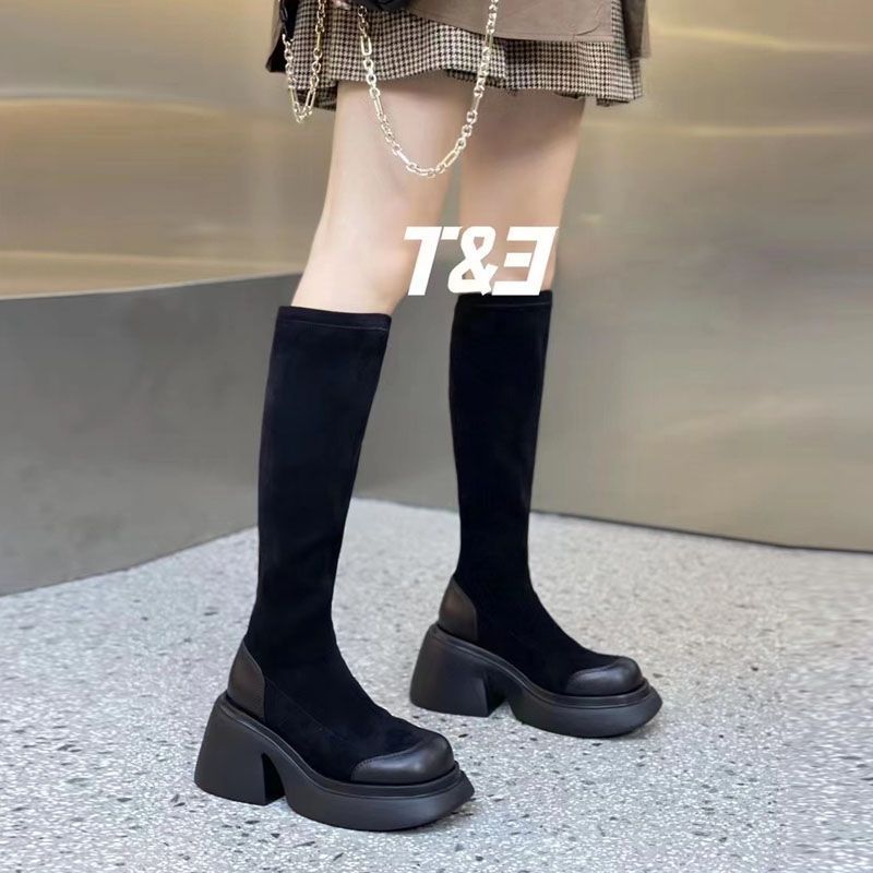 High demi-season elastic low boots platform