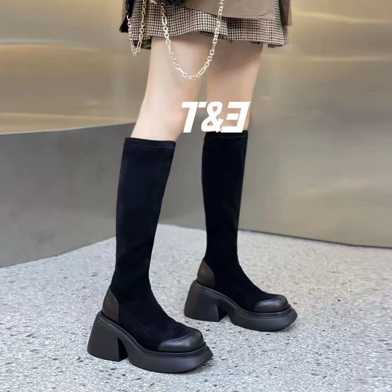 High demi-season elastic low boots platform