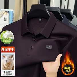 2025加绒加厚桑蚕丝绵羊毛polo衫男秋冬季亲肤翻领中年男士长袖t