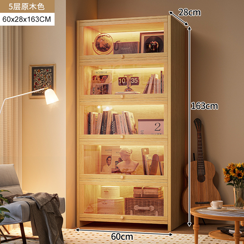 armario de madera maciza armario de almacenamiento en una pantalla de vidrio imitación de color nuez armario sala de estar estantería a prueba de polvo