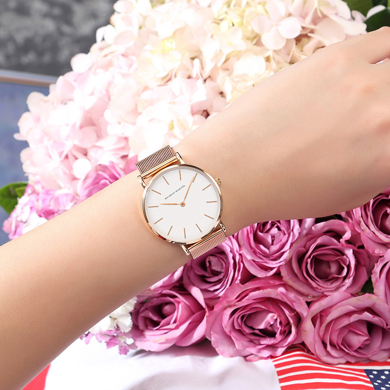 Nuevo Reloj de Mujer con Movimiento Japonés, Resistente al Agua, Estilo Nórdico, Minimalista y de Lujo, Correa de Malla de Acero Inoxidable, Delgado, Transfronterizo