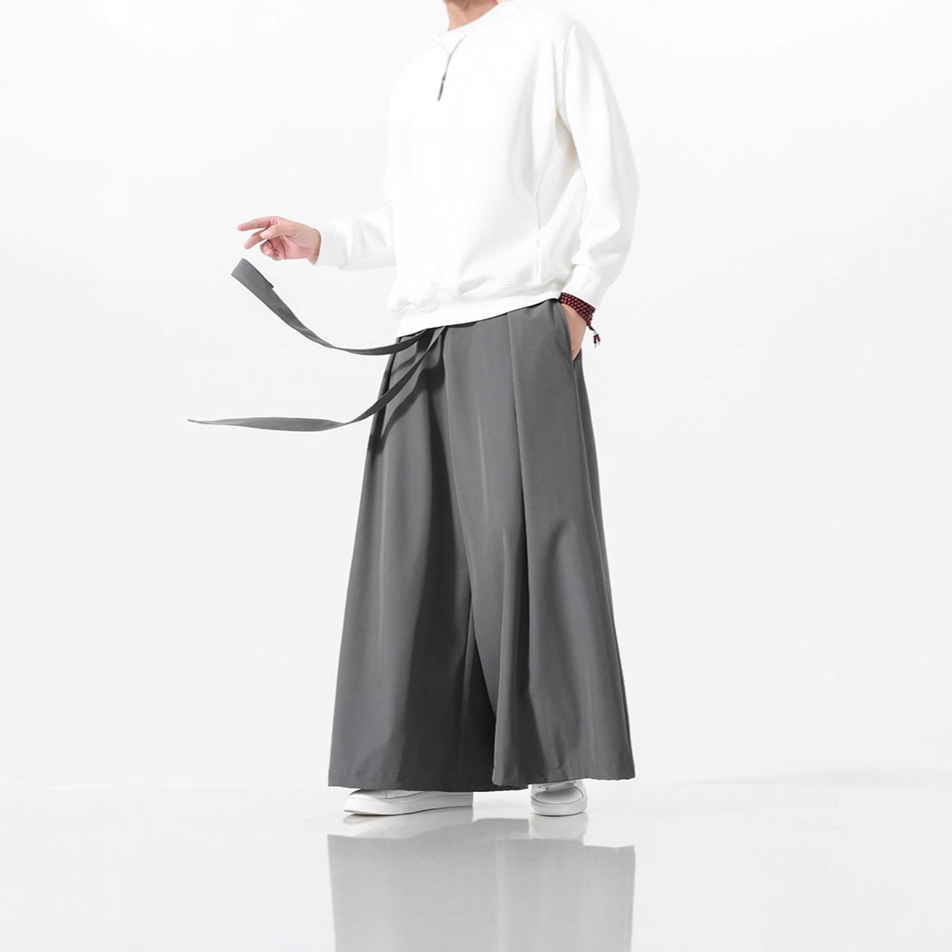 2025跨境秋冬新款加绒加厚汉服唐装中国风男式潮流棉麻阔腿裤马面