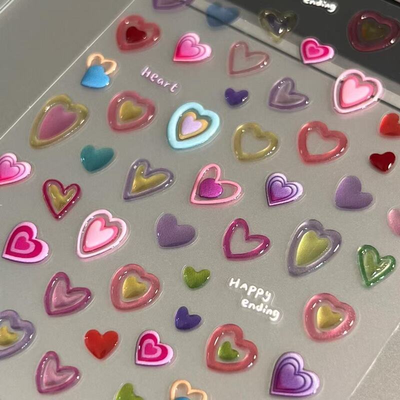 Dopamine Jelly Heart Nail Art Stickers Ins Summer Jelly Jelly Beans Funny Transparent Stickers