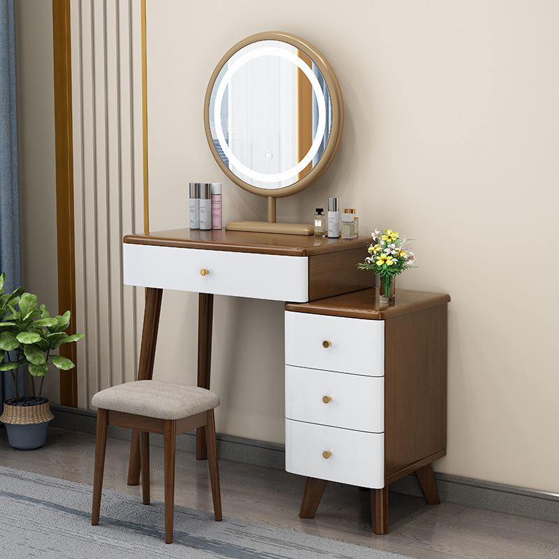 Gabinete de almacenamiento de mesa de maquillaje de madera maciza comedor de dormitorio pequeño tipo moderno simple meseta de cabezal de cama retráctil integral