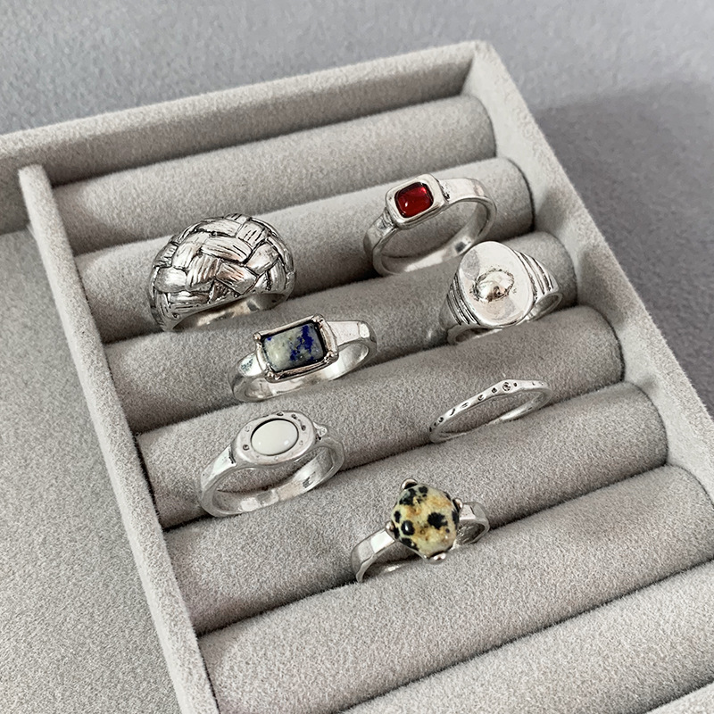 Korean Vintage Silver Irregular Metal Ring Set For Women_voghion.com