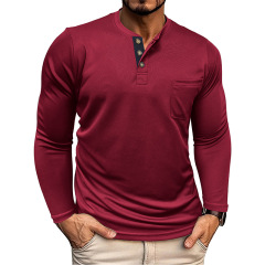 Autumn Men's Henry Shirt Long Sleeve T-shirt 透气凉爽外贸批