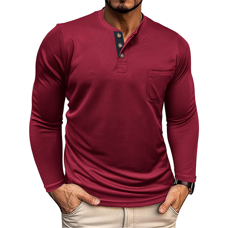Autumn Men's Henry Shirt Long Sleeve T-shirt 透气凉爽外贸批|undefined