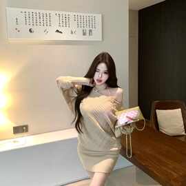 秋冬季不规则设计感松弛斗篷式落肩针织连衣裙女图片色