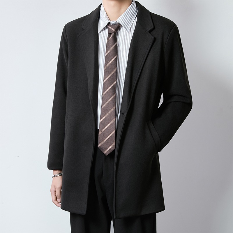 New autumn/winter casual loose mid-length wool coat for men, youth style, Hong Kong style trendy trench coat, suit jacket