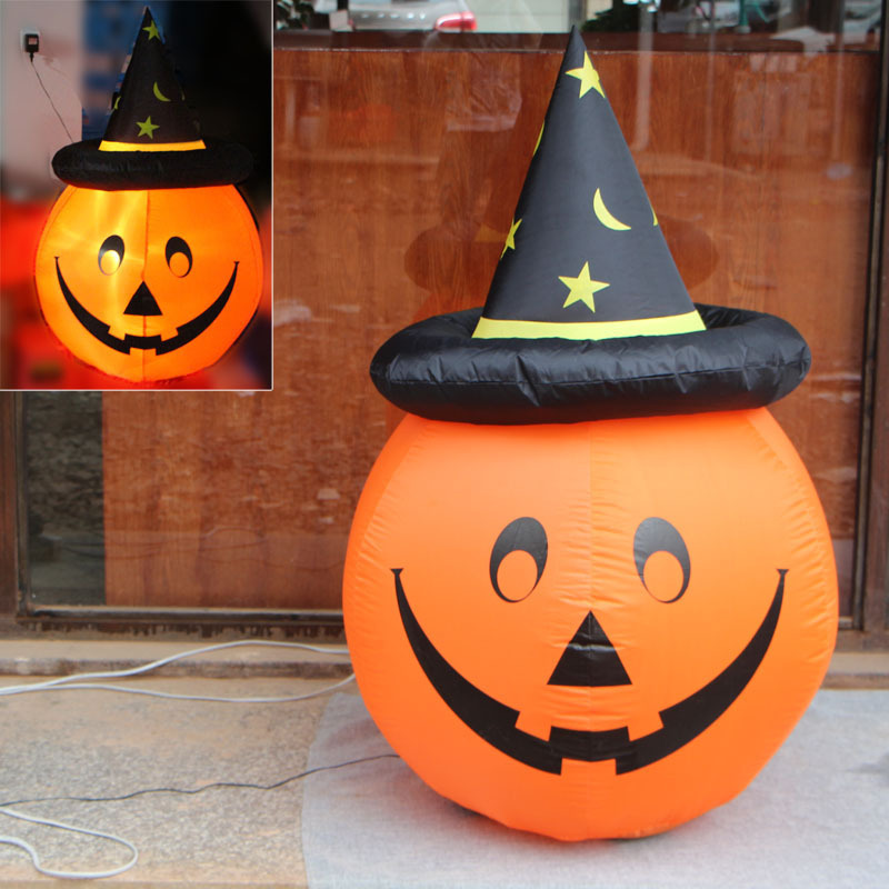 在庫ありハロウィンインフレータブルエアモデル LED ライトカボチャウィザードハットインフレータブル装飾屋外中庭ホリデーデコレーション|undefined