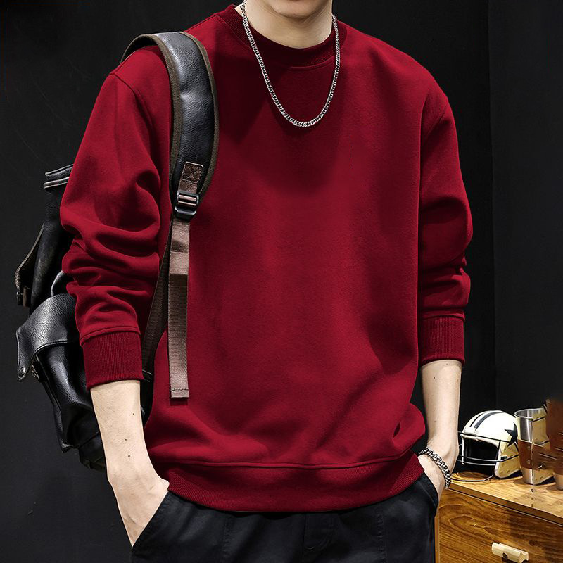 버건디 라운드넥 스웨트셔츠 레귤러 스타일 - 솔리드 컬러 [GL]