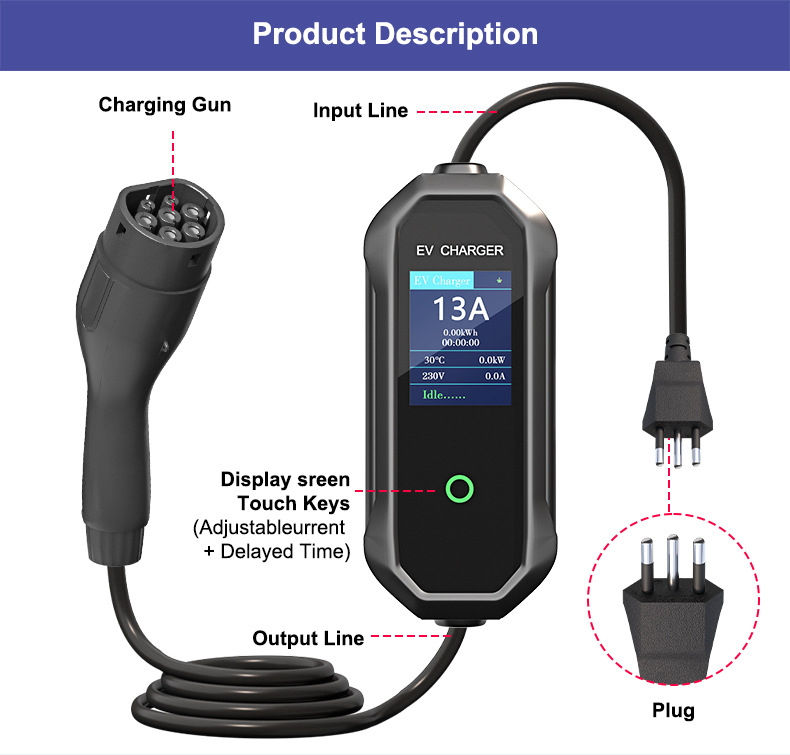Cross-Border Supply Exclusively for Brazil: Standard Type2 On-Board Charger for Home Use, 3.5Kw Portable Charging, European Standard Brazil 20A Plug