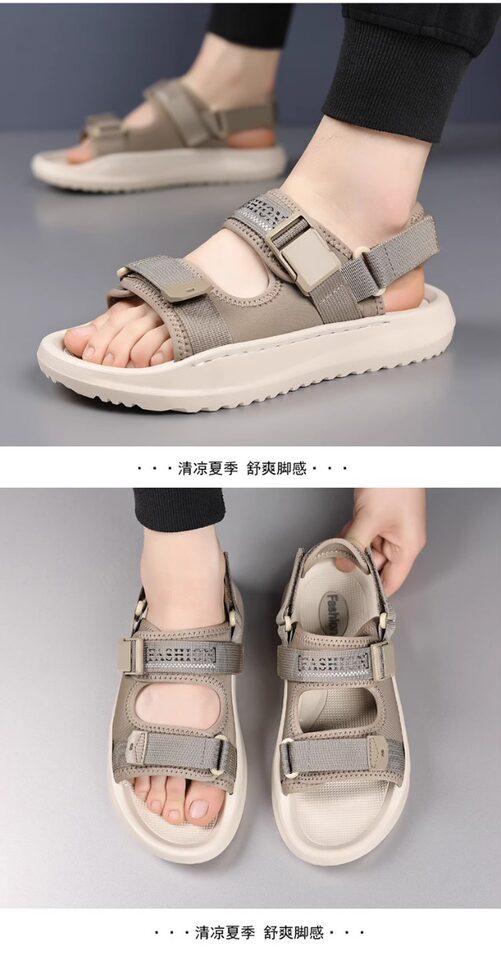 Dép sandal nam đế dày hở ngón thoáng khí kiểu mới — Màu kaki, màu đen chi tiết 18