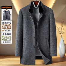 高档羊毛双面呢大衣男士水貂毛领冬季加厚脱卸羽绒内胆桑蚕丝外套