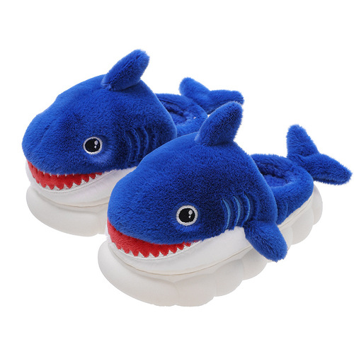 Children's cotton slippers, boy's winter cartoon shark bag, fur shoes, children's parent-child cotton shoes, middle and small children