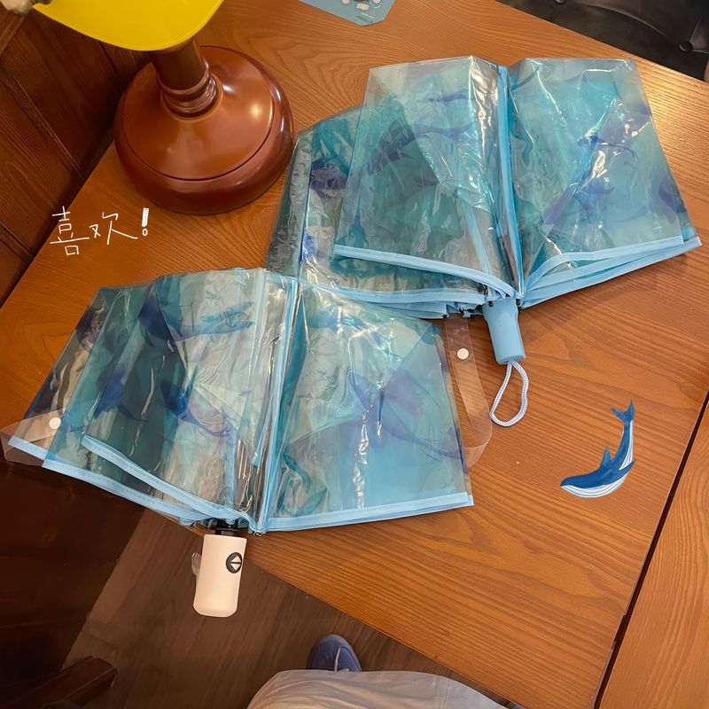 时尚水族馆联名透明雨伞坚固抗风轻量高颜值小巧便携折叠水母伞女|undefined
