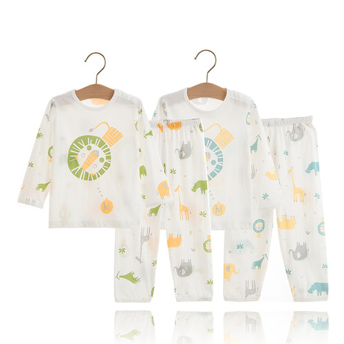 儿童套装a类春夏新款一件代发纯棉无骨薄款长袖男童睡衣女童春装