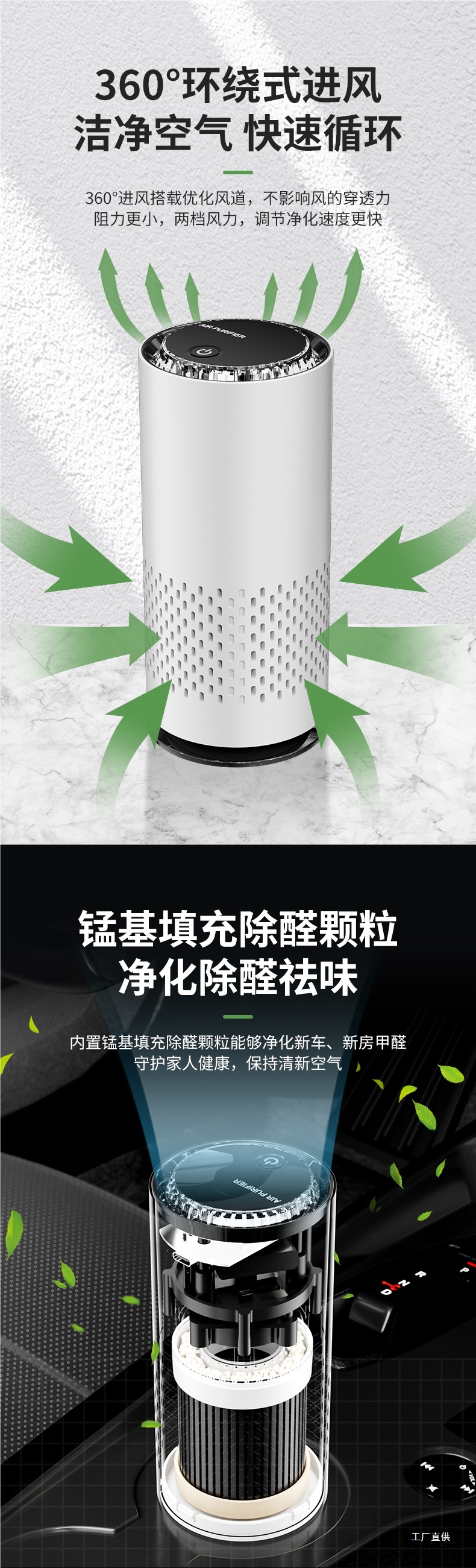 Car-Mounted Negative Ion Air Purifier Hepa Activated Carbon Filter Removes Formaldehyde Odor Office Desk Oxygen Bar Peihui