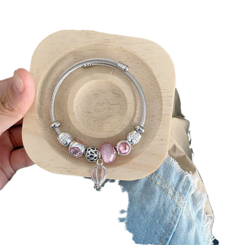 Фуксия шариксталь bracelet с бусинами, дизайн свежий милый ювелирные изделия, ручная работа, тренд сезона, японско-корейский